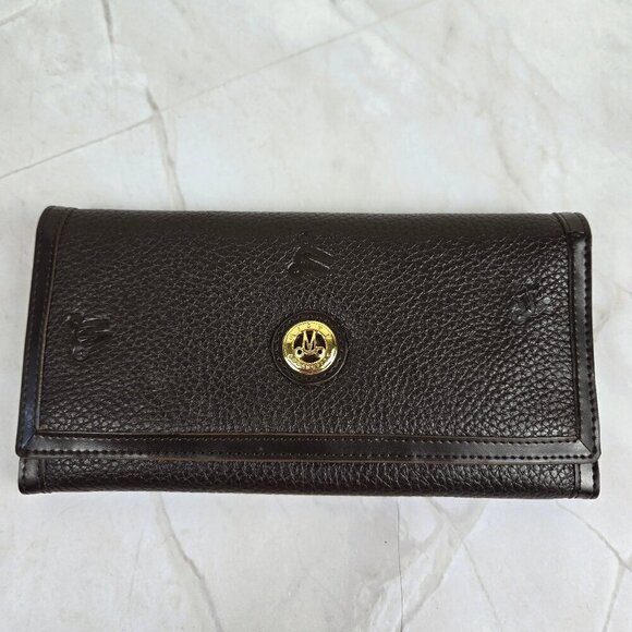 Misty Studio Brown Leather Long Wallet Snap Closure Gold Hardware Dustbag - Picture 1 of 16